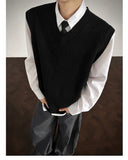 WIAOFELLAS  -  Autumn Grey Sweater Vest Men Warm Fashion Casual Black Knitted Pullover Men Korean Loose Sleeveless Sweater Mens Jumper Clothes