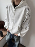 Wiaofellas  -  Spring New Casual Mens Hooded Sweatshirts Long Sleeve Zip-up Letter Printed Rivet Hoodies For Men Fashionable Loose Hoodie