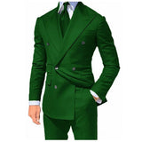 Wiaofellas  -  Double Breasted Tuxedo Suits For Men Wedding  Gentlemen's Prom Dancing Blazer Green Jacket With Pants 2 Pcs For Business