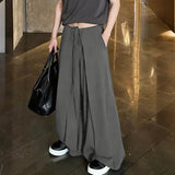 WIAOFELLAS  -  Men Wide Leg Pants Solid Color Drawstring Joggers Trousers Men Streetwear Loose Korean Style Fashion Casual Long Pants