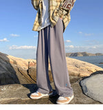 WIAOFELLAS  -  Trendy White Dstring Trousers for Men Casual Loose Fit Low Waist Long Pants Youthful Energy Sle Summer Thin Material