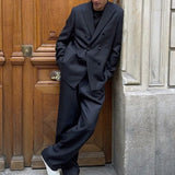 WIAOFELLAS  -  Chic Loose Black Double Breasted Men Suit Two Pieces(Jacket+Pants) Lapel Outfits Casual Party Prom Wedding Set