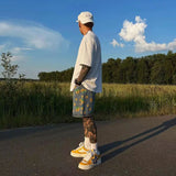 Wiaofellas  -  Denim Shorts Men's Summer High Street Capris Men Techwear Oversize Leisure Pants Unisex Streetwear Y2k Daisy Loose Jeans
