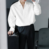 WIAOFELLAS  -  Men Shirt Solid Color Lapel Long Sleeve Loose Korean Style Tops Male Shirts Streetwear Fashion Casual Men Clothing