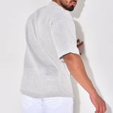 WIAOFELLAS  -  Retro Solid Color Button-up Cardigan Tops Men Casual Breathable Short Sleeve Shirts Mens Spring Summer Fashion Loose Shirt