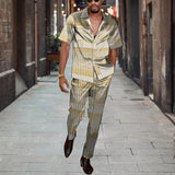 WIAOFELLAS  -  Short Sleeve Shirt Button Tops+Trousers Men 2Pcs Set Suit 3D Chic Harajuku Vintage Printing Summer Hawaii Beach Cardigan Outfits