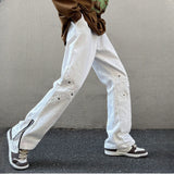 WIAOFELLAS  -  Solid Jeans Men Criss-cross Korean Style Trendy Straight Loose Ankle Length Daily All-match Fitness Washed Denim Normcore