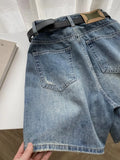 WIAOFELLAS  -  2025 New Men's Summer Solid Color Thin Shorts Male High Street Loose Denim Shorts Men Ripped Holes Straight Short Pants P895