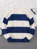 WIAOFELLAS  -  Autumn and Winter Striped Crew Neck Hemp Straw Style Casual Couple Sweater Versatile Trendy Men's Long-Sleeve Sweater Top