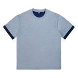 Wiaofellas  -  Men's Contrast Trim Crew Neck Short Sleeve T-Shirt Casual Loose Basic Top