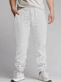 Wiaofellas  -  Sports Breathable Loose Drawstring Trousers For Men Spring Summer Daily Casual Solid Color Linen Pants Mens Leisure Linen Pants