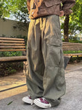 Wiaofellas  -  Retro Japanese Style Work Pants Men's Women's Straight Leg Cuffed Casual Trousers Heavy Duty Drapey Floor Length BF