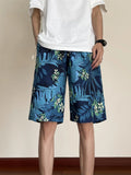 Wiaofellas  -  Men Summer Fashion Flower Print Beach Shorts Men's Loose Pockets Casual Short Pants Male Quick-drying Thin Shorts G44