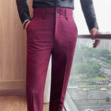 WIAOFELLAS  -  High Quality Men's Autumn Winter Suit Pants Business Casual Slim Fit Full Length Suit Pant Male High Waist Fashion Trousers