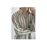 Wiaofellas  -  Korean Style Design Sense Hollow Striped Shirt Men's Casual Loose Iron-free Drooping Long-sleeved Shirt Niche