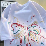 WIAOFELLAS  -  New Pure Cotton Embroidery T-shirt Men Women Summer Short Sleeve Top American Style Creative Shirt Base Outer Wear Large Couple