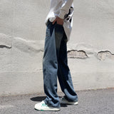 WIAOFELLAS  -  Vintage Jeans Men Wide Leg Loose Mid Waist Bleached All-match Teenagers Fitness Fashion Classic High Street Slouchy Denim Chic