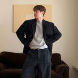 WIAOFELLAS  -  Fashion Summer Men's Solid Color Pockets Korean Style Blazer Coats Trendy Lapel Single-breasted Jackeys Male