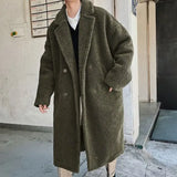 WIAOFELLAS  -  Hong Kong style lamb wool thickened long coat men's winter granular coat large size padded jacket Internet celebrities keep warm