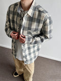 Wiaofellas  -  American Retro Plaid irt Men Spring Youth Sle Long Sve Top CleanFit irt Jaet Loose Fit Iron-Free Proc Trendy