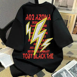 WIAOFELLAS  -  Summer Latter Shirt Lazy Style Oversize Imitation Embroidered Racing Shirt Lightning English Printed Short-sleeved T-shirt