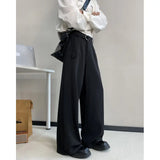WIAOFELLAS  -  Black Belt Suit Pants Men Fashion Society Mens Dress Pants Korean Loose Wide Leg Pants Mens Office Formal Trousers Plus Size