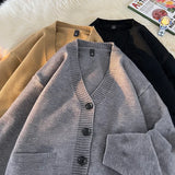 WIAOFELLAS  -  Autumn Winter New Korean Fashion Trend Versatile Casual Cardigan V-neck Sweater Men's Jacquard Comfortable Breathable Jacket