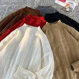 WIAOFELLAS  -  New Korean Loose Round Neck Lazy Style Half High Neck Sweater