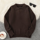 WIAOFELLAS  -  New Popular Autumn and Winter Pure Color Polo Collar V-Neck Pullover Sweater Casual Round Neck High-End Textured Knitted Men's Pullover