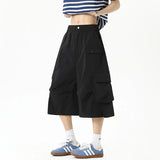 WIAOFELLAS  -  American Style Men's Trousers Solid Color Side Pockets Solid Color Casual Menswear Straight Wide Leg Male Shorts