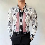 WIAOFELLAS  -  Luxury Vintage Shirts Men Clothes Royal Printed Long Sleeve Men's Dress Shirt Prom Club Social Floral Shirt Tops Plus Size 6XL-M