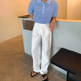 WIAOFELLAS  -  Mens Knit Polo Shirt Textured Weave Hollow Korean Niche Summer Short Sleeve Top Breathable Thin Relaxed Fit lapel Daily Mens Top