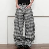 WIAOFELLAS  -  Men Plaid Pants Button Joggers Loose Casual Trousers Men Streetwear 2025 Fashion Leisure Male Wide Leg Long Pants S-5XL