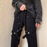 WIAOFELLAS  -  Jeans Men Fashion Slim Handsome Spring Autumn Ribbons Rivet Button Design American Style Youthful Temperament Trousers Teenagers