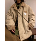WIAOFELLAS  -  fashion trend warm leisure commuting corduroy jacket men's winter loose plush plus velvet padded leisure lapel jacket cloth