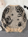 WIAOFELLAS  -  New Popular Street Ripped Abstract Starry Sky Pattern Pullover Ripped Sweater Casual Round Neck Knitted Men's Pullover