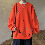 WIAOFELLAS  -  New Ink Painting Crane Printed Pullover Hoodies For Men Spring Hip Hop Fashion O-Neck Hoody Y2K Streetwear Sweatshirts