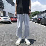Wiaofellas  -  Trendy Loose Casual Sports Pants for Short Men Japanese Style High-Rising Straight Leg BF Nine-Piece Pants Youthful Vitality