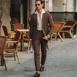 WIAOFELLAS  -  Brown Striped Men Suits 2 Piece Fashion Smart Casual Formal Wear Custom Made Handsome Party Business Office Work Male Suit