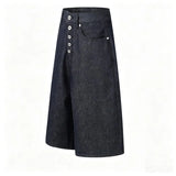 Wiaofellas  -  Men Denim Jorts Five Button Fly Wide Leg Bermuda Shorts Vintage Loose Straight Mid Length Jeans Y2K Skate Baggy Casual Bottoms