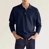 Wiaofellas  -  Men Long Sleeve Polo Shirt V Neck Button Up Casual Autumn Basic Solid Color Knitwear Tops For Men