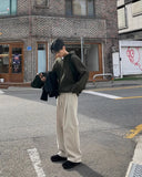 WIAOFELLAS  -  Autumn Winter Men's Cotton Wide Leg Floor Suit Pants Korean Casual Loose Straight  Thicken Full Length Trousers Male Keep Warm