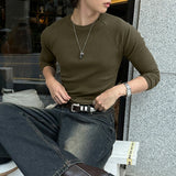 WIAOFELLAS  -  Men T Shirt Solid Color O-neck Long Sleeve Knitted Male Tee Tops Streetwear Spring Fashion Casual Men Clothing S-5XL