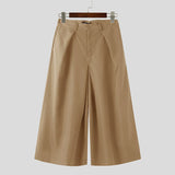 WIAOFELLAS  -  Men Wide Leg Pants Solid Color Button Joggers Loose Trousers Men Streetwear Pleated Fashion Casual Male Pants S-5XL