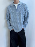 WIAOFELLAS  -  Vintage Twist Textured Knit Polo Shirts Mens Autumn Casual Long Sleeve Lapel Sweaters Men's Fashion Solid Color Knitted Jumpers