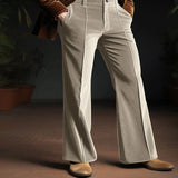 WIAOFELLAS  -  Mens Stand Pocket Elegant Gold Velvet Pants Flare Trousers Full-Length Bottoms Autumn Winter Casual Pants M-2XL