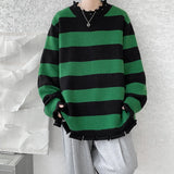 WIAOFELLAS  -  Men Autumn Winter New Striped Warm Sweater Tops Men's Oversize Loose Knitted Tops Male Round Neck Cashmere Jumpers C69