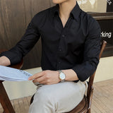 WIAOFELLAS  -  Men Clothing Men's Business Formal Dress Shirt Korean Long Sleeved Solid Color Shirt V-neck British Slim Fit Casual Shirt