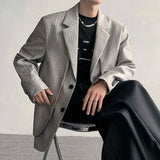 WIAOFELLAS  -  Fake Two Piece Men's Suit Shoulder Padded Design Solid Color Stripe Single Breasted Spring New Male Blazers Fashion