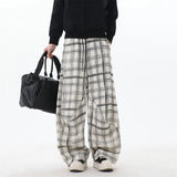 Wiaofellas  -  New Men's Casual Plaid Striped Straight-leg Pants High Street Fashion Corduroy Drawstring Trousers Y2K Retro Sweatpants